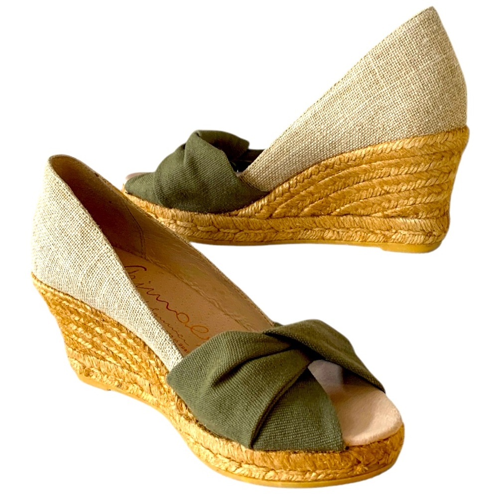 GAIMO Green Canvas Platform Espadrilles